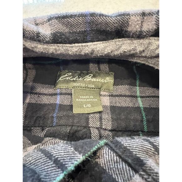 Eddie Bauer Plaid Shirt Large Mens Button Down Black Blue Green Cotton Flannel - Picture 3 of 7